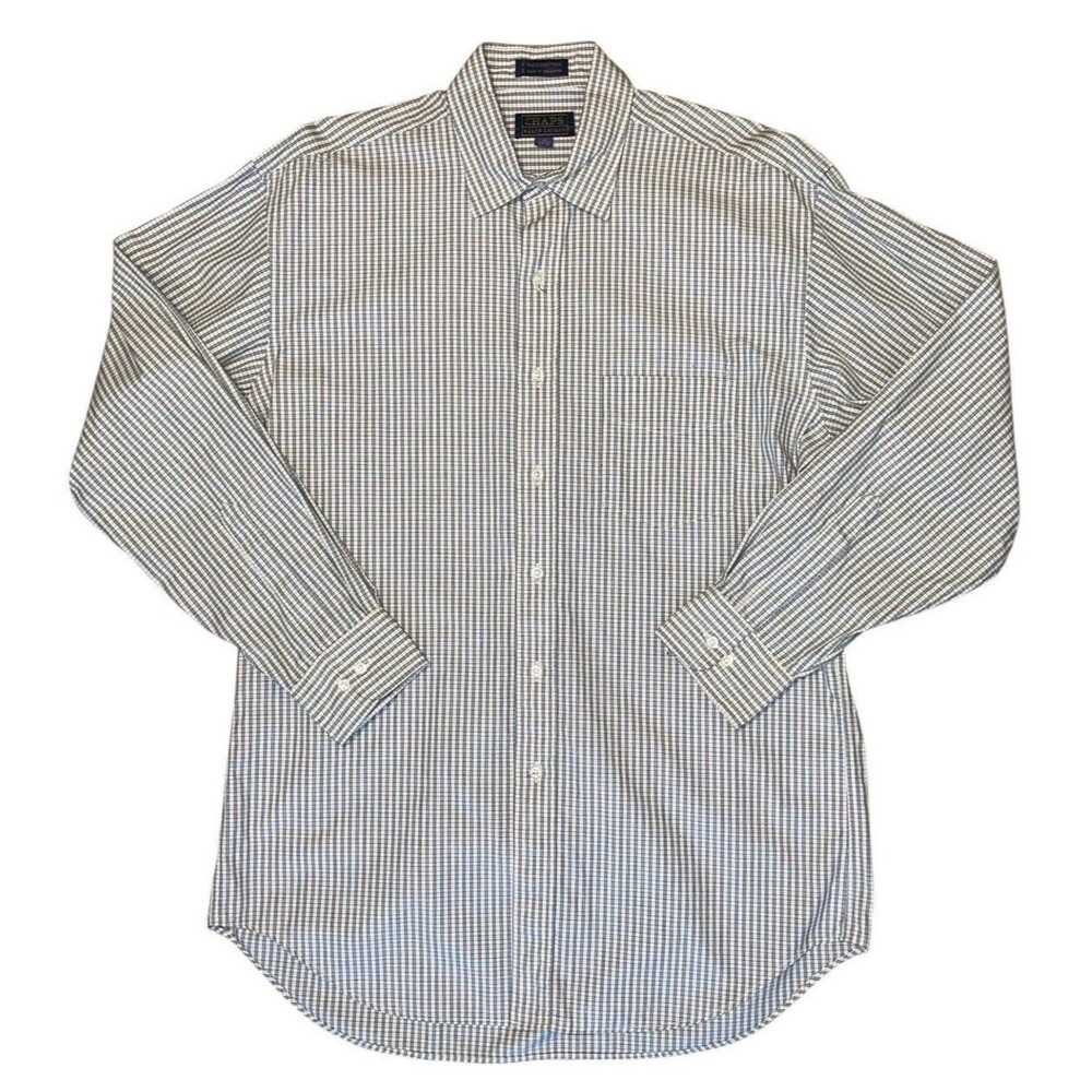 Vtg Chaps Ralph Lauren Dress Shirt Mens 16/34-35 Green Blue Micro Plaid Cotton
